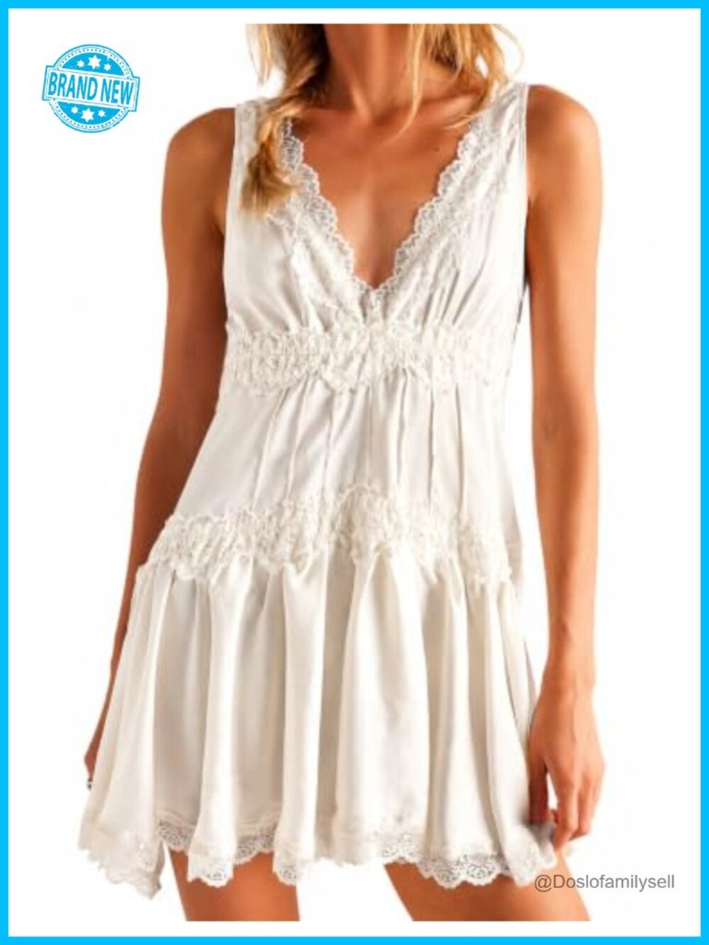 Women Lace Mini Slip Dress Sleeveless V Neck Ruffle Hem Babydoll Y2K Boho
